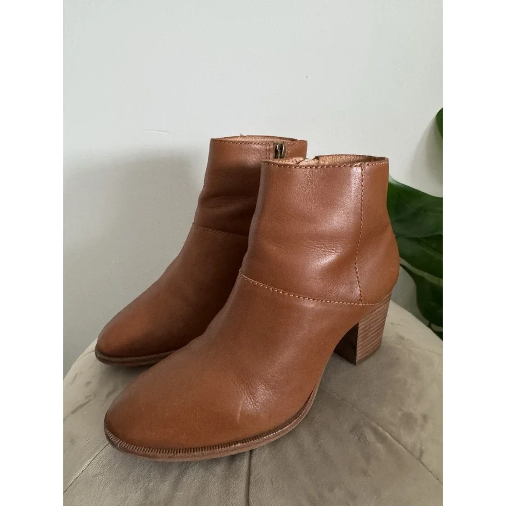 Madewell Womens Rosie Boots Size 8.5 Cognac Tan Leather Block Heel Ankle Booties